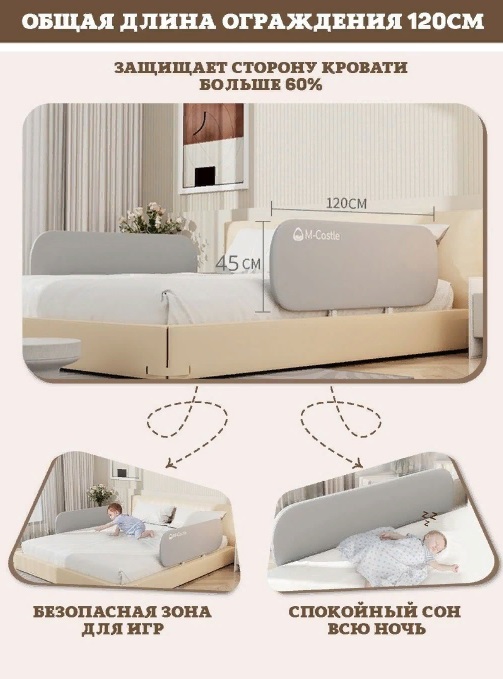 Барьер на кровать для детей Floopsi M-Castle 120см. Защитный барьер на взрослую кровать от падений. Детский барьер безопасности для кровати