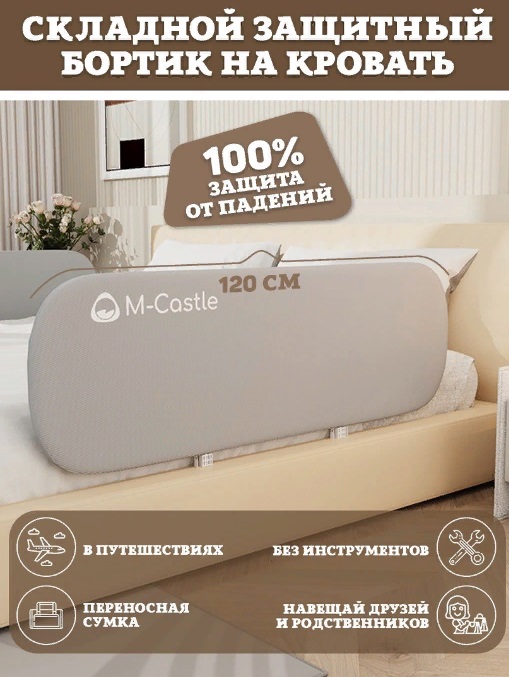 Барьер на кровать для детей Floopsi M-Castle 120см. Защитный барьер на взрослую кровать от падений. Детский барьер безопасности для кровати