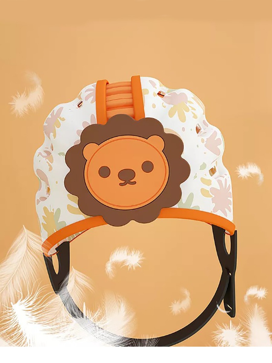 Шлем детский защитный для малышей от падений. Противоударная шапка-шлем для младенца. Львенок, цвет коричневый